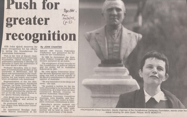 Document - Newspaper articles re  Sir John Quick, Michele Matthews Collection, 1995
