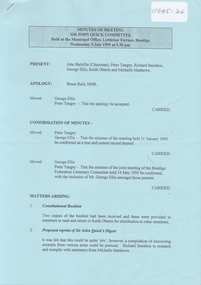 Document - Sir John Quick Committee Minutes, Michele Matthews Collection