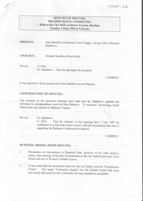 Document - Sir John Quick Committee Minutes, Michele Matthews Collection