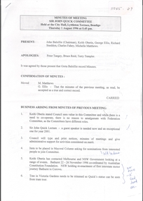 Document - Sir John Quick Committee Minutes, Michele Matthews Collection