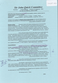 Document - Sir John Quick Committee Minutes, Michele Matthews Collection