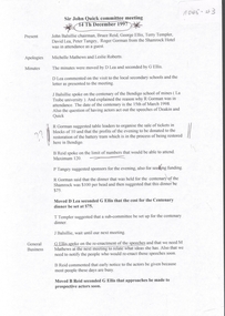 Document - Sir John Quick Committee Minutes, Michele Matthews Collection