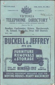 Book - May 1942 Victoria Telephone Directory for Bendigo, Castlemaine, Echuca, Maryborough, St. Arnaud, Sea Lake, Swan Hill Districts, May 1942