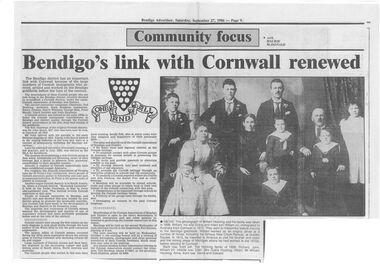 Article - Article about Cornish Society in Bendigo
