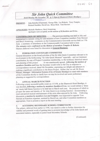 Document - Sir John Quick Committee Minutes, Michele Matthews Collection
