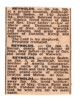 Newspaper death notices for Hector Reynolds