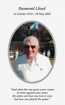 Eulogy Front Page for Desmond Lloyd 13 October - 29 May 2005