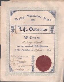 Certificate - George Roberts - Life Governor Certificates, 1950 - 1953