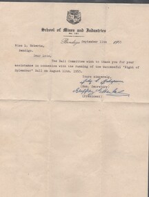 Document - Letter of thanks, 1953