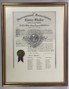 Certificate - QUALTROUGH COLLECTION: LIONS CLUB CHARTER, 1933