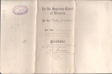 Legal record - ELLIS Harriet Ann - probate, Watson, James & Rogers, Rogers Collection