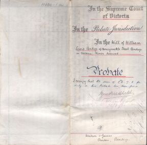 Legal record - BADGE William Lewis - Probate, Watson, James & Rogers, Rogers Collection, 1909
