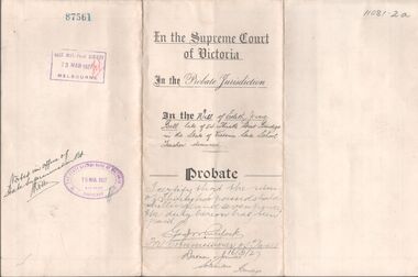 Legal record - BALL Edith Jessie - Probate, Watson, James & Rogers, Rogers Collection