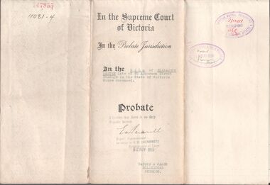 Legal record - BAXTER Elizabeth - Probate, Watson, James & Rogers, Rogers Collection, 1935