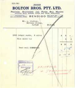Financial record - INVOICE COLLECTION: BOLTON BROS PTY LTD