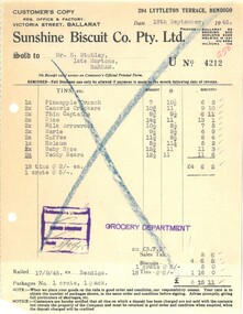 Financial record - INVOICE COLLECTION: Sunshine Biscuit Co