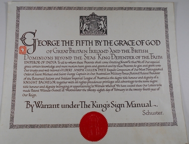Certificate - IAN DYETT COLLECTION: Knighthood Certificate