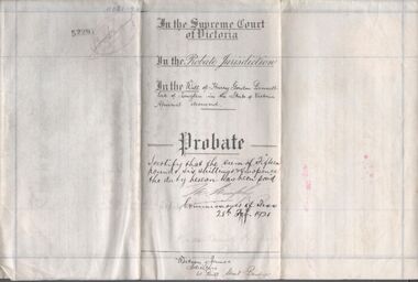 Legal record - BENNETT Harry Gordon - Probate, Watson, James & Rogers, Rogers Collection, 1920