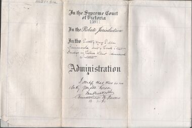 Legal record - BRIMACOMBE Mary Ellen - Letters of Administration, Watson, James & Rogers, Rogers Collection, 1913