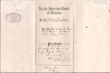 Legal record - BROWN Mary Ann - Probate, Watson, James & Rogers, Rogers Collection, 1923