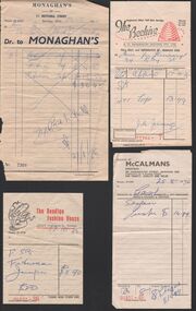 Ephemera - Assorted Invoices for clothing from Bendigo shops, Win Jennings Collection, 1966