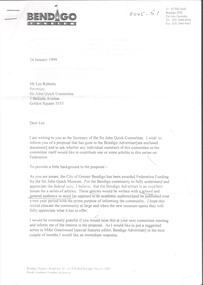 Document - Proposal for Sir John Quick articles, Michele Matthews Collection, 24.01.1999