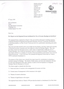 Document - Regional Forum Report for CoB by RASMAC, Michele Matthews Collection, 8.6.1999