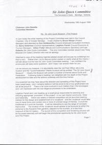 Document - Sir John Quick Museum Project, Michele Matthews Collection, 18.8.1999