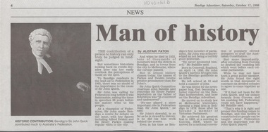 Newspaper - Sir John Quick Museum, Michele Matthews Collection, 17.10.1998