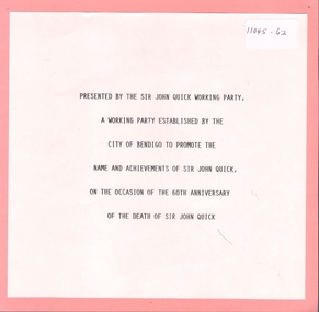 Ephemera - Sir John Quick Exhibition, Michele Matthews Collection