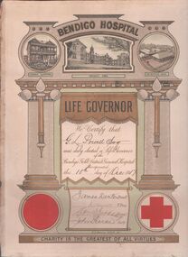 Certificate - Bendigo Hospital Life Governor certificate - G. L. Powell