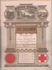Certificate - Bendigo Hospital Life Governor certificate - Irene Gladys Powell, G. L. Powell Collection