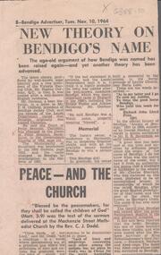 Newspaper - Naming of Bendigo, 'New Theory on Bendigo's Name'