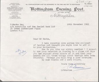 Letter - Bendigo the Racehorse, 17th Fabruary 1968