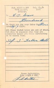 Financial record - INVOICE COLLECTION: F.W. Milne and son
