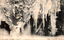 This black-and-white card shows stalactites and other formations inside a cave; on the card is printed “The Curios, Jenolan, N.S.W.” and “Kerry (Copyright), Sydney.”
