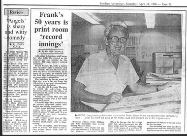 Memorabilia - Bendigo Advertiser Collection: Frank Bullen, New Building 2004