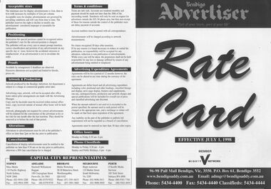 Pamphlet - Bendigo Advertiser Collection: Rate Card