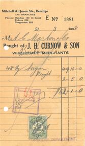 Financial record - INVOICE COLLECTION: J. H. Curnow & Son