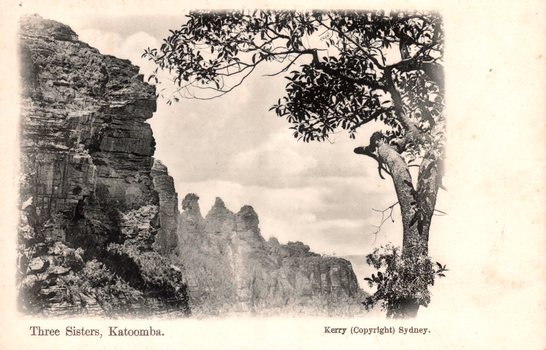 This black-and-white card shows a waterfall cascading over tiered rocky ledges; on the card is printed “Terrace Falls, Hazlebrook.” and “Kerry (Copyright) Sydney.”