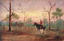 This coloured card shows a mounted man beside a fenced bush hut; on the card is printed “J HUTCHINGS”, “AUSTRALIAN TYPES” and “THE SELECTOR’S HUT”.