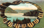 This coloured card shows a river landscape with a wooded island and surrounding hills: On the card is printed “Long Bay and Goat Island, Hawkesbury River.”