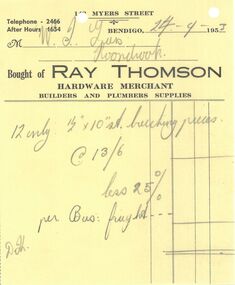 Financial record - INVOICE COLLECTION: Ray Thomson Hardware Merchant and Belltopper Hill Egg Farm