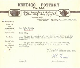 Financial record - INVOICE COLLECTION: Bendigo Pottery Pty. Ltd