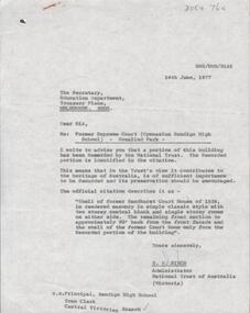 Document - National Trust Collection: Former Supreme Court (Gymnasium Bendigo High School), 1974 -1982
