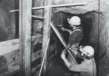 Photograph - AUSTIN COLLECTION: timbering a drive Williams United Gold Mine, Eaglehawk, 1987