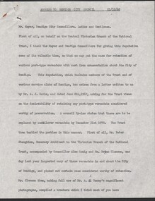Document - National Trust Collection: three documents relating to the preservation of cast-iron verandahs to nominated properties as reported to Bendigo City Council on 21/10/1968, 21-23 August 1968