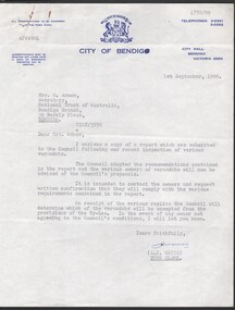 Document - National Trust Collection:  Letter advising to National Trust (Bendigo Branch) of Council's actions/status of considerations of retention of a limited number of cast-iron/post, 11 September 1969