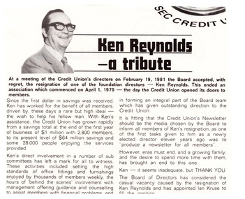Article on Ken Reynolds Retirement
