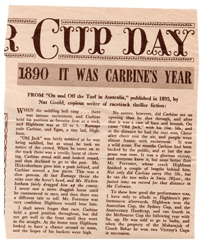 Article on racehorse Carbine in 1890